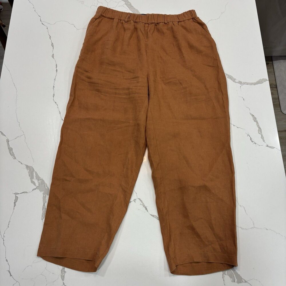 Quince Linen Set Womens Size Large Button Up Blouse Casual Pants Terracotta - Picture 3 of 6